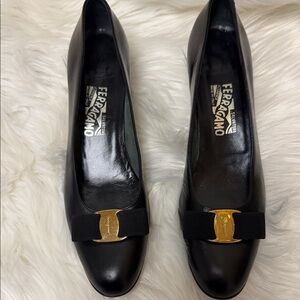 Salvatore Ferragamo Black and Gold Heels